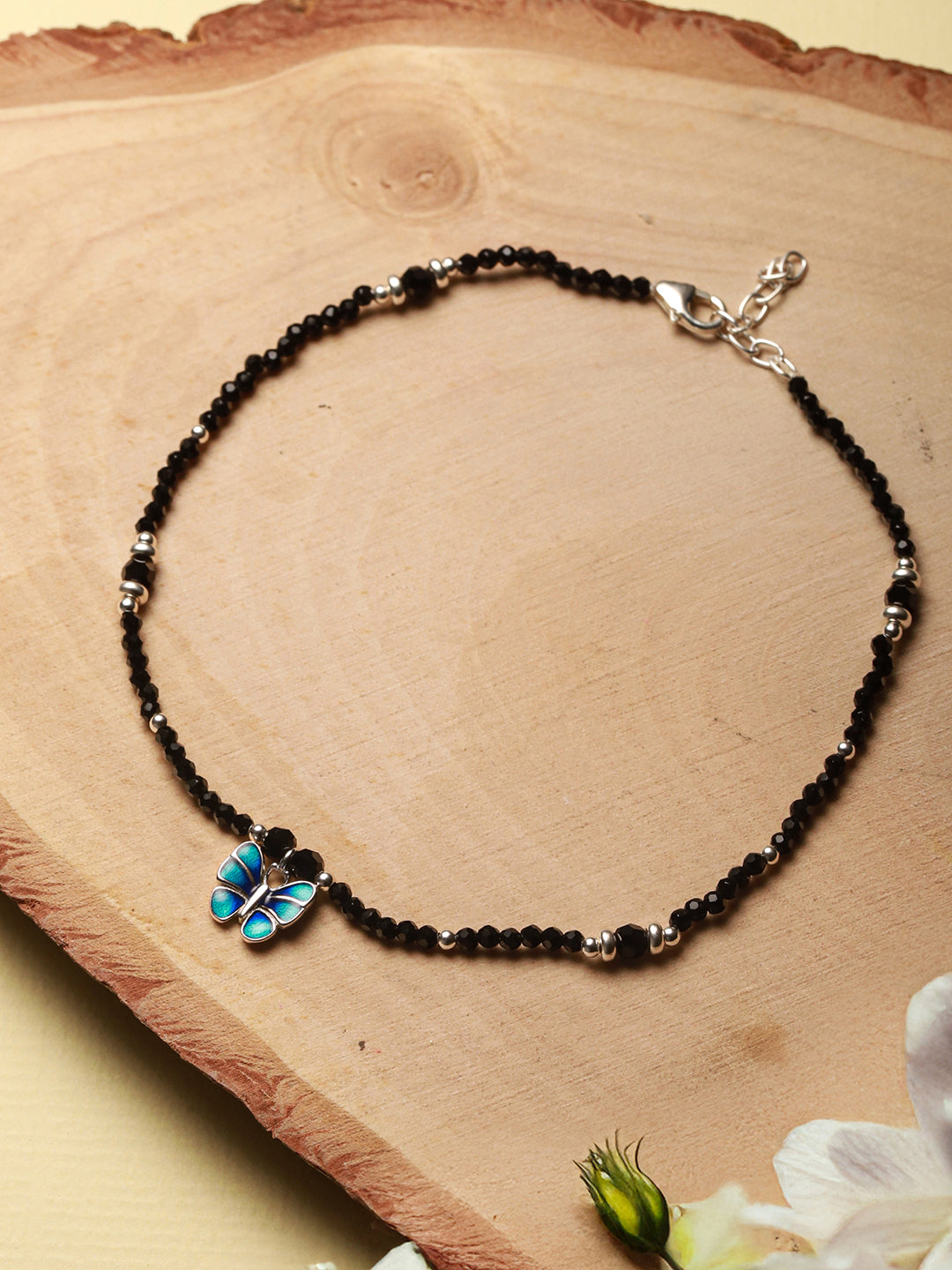 925 Sterling Silver Blue Enamelled Butterfly Charms Payal Anklet